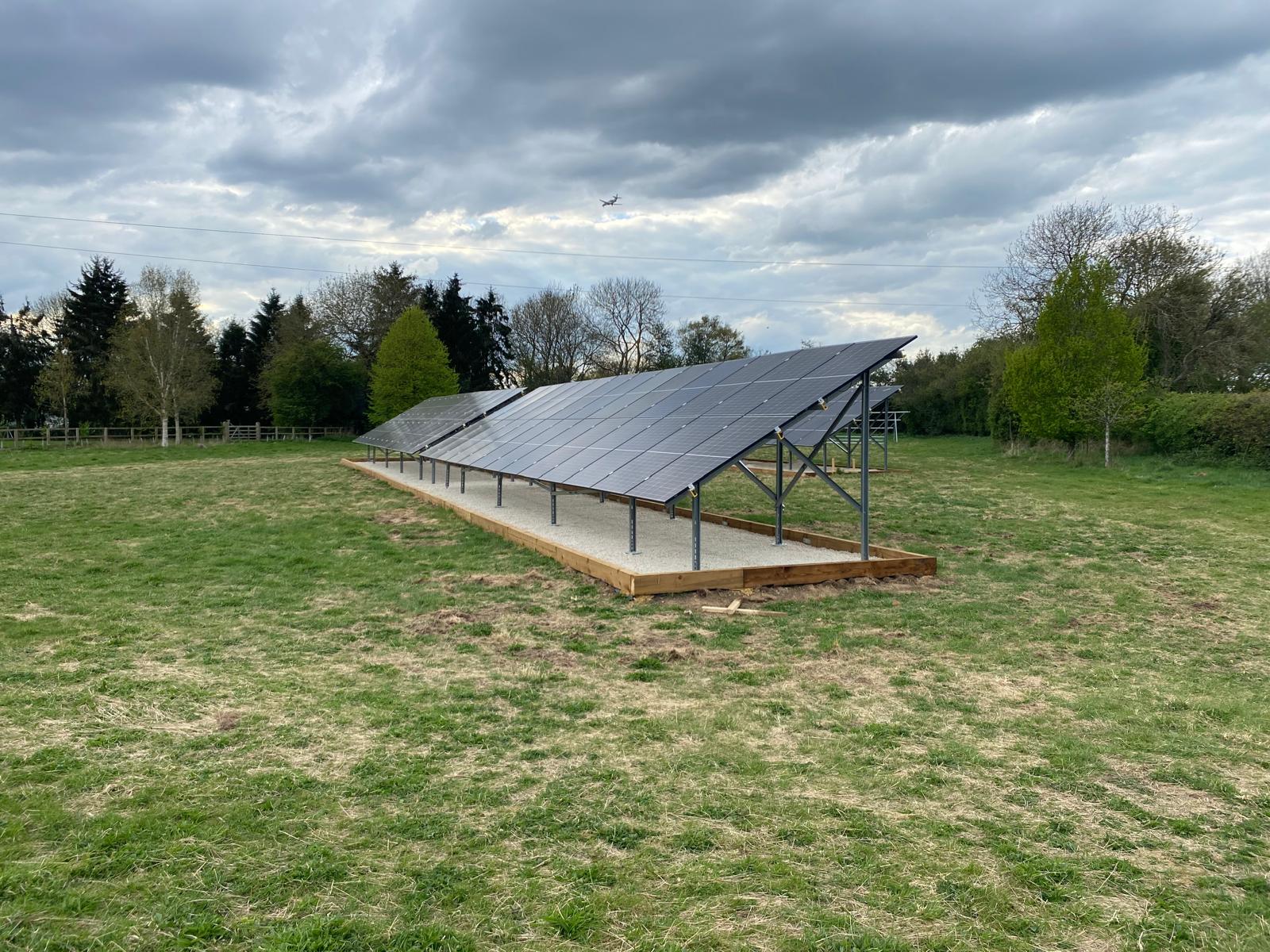 A ground-mounted solar array relocation project in north Hertfordshire, England A ground-mounted solar array relocation project in north Hertfordshire, England