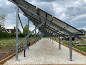 A side view of the second rack of solar panels