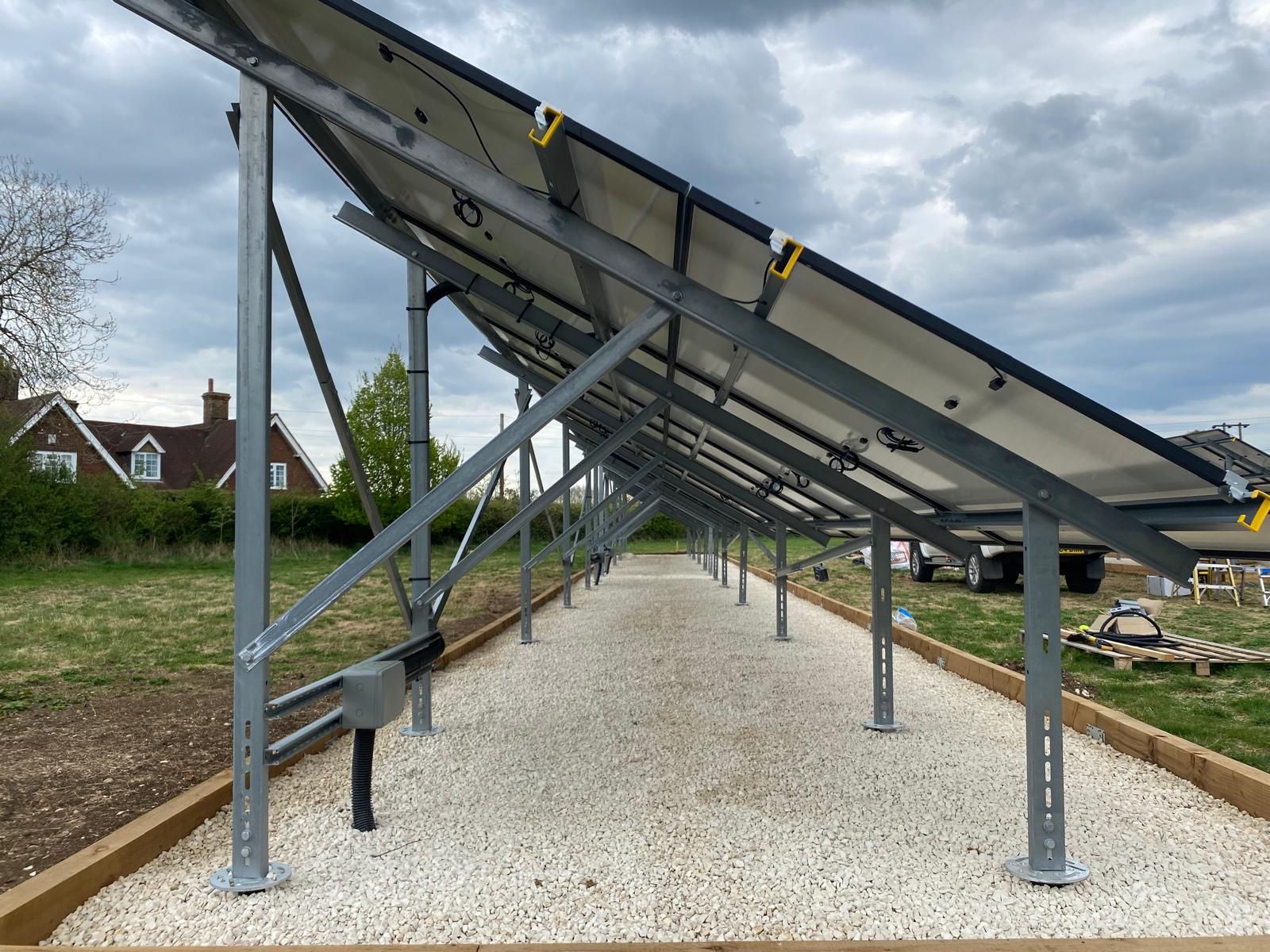 A side view of the second rack of solar panels